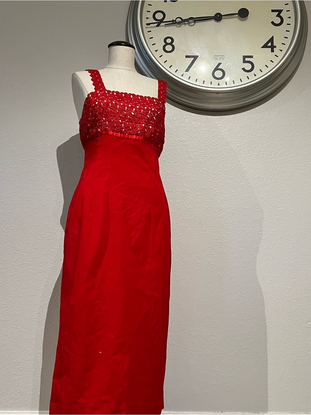 Bettie Page Red Crochet-Bodice Wiggle Dress